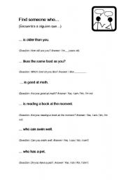 English worksheet: Find someone who