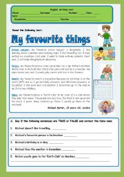 English Worksheet: test - my favourite things