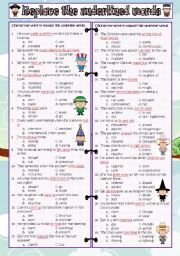 English Worksheet: Replaced the underlined words with other words (key included)