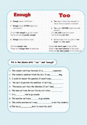 English Worksheet: TOO & ENOUGH