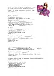 English Worksheet: Possesive Adjective and Possessive Pronouns in the song by Taylor Swift OURS