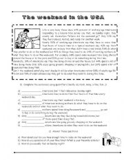 English Worksheet: The weekend in the USA