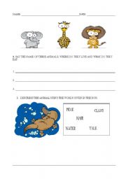 English Worksheet: Animals