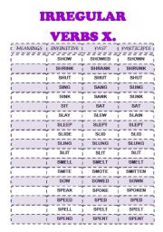 IRREGULAR VERBS X (S)