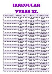 English Worksheet: IRREGULAR VERBS XI (S)