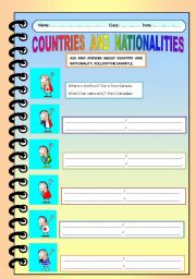 English Worksheet: COUNTRIES AND NATIONALITIES (ASK AND ANSWER)
