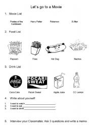 English worksheet: Let`s Go to a  Movie
