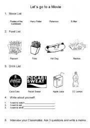 English Worksheet: Let`s Go to a  Movie
