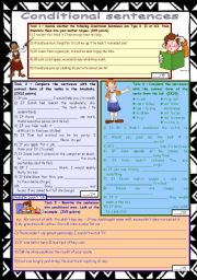 English Worksheet: Conditional sentences (mixed) *** 4 tasks *** with key *** fully editable *** B&W version