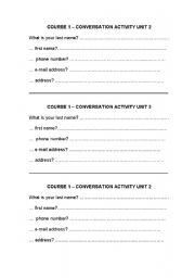 English worksheet: conversation activity