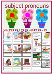 English Worksheet: subject pronouns-he/she/it