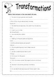 English Worksheet: transformations