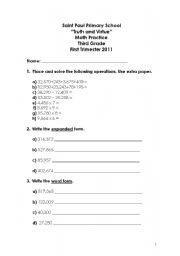 English Worksheet: Math Practice or 3rd Grade