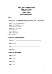 English worksheet: Math Practice or 3rd Grade