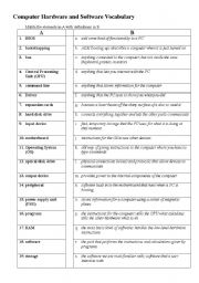 English Worksheet: Computer hardware and software vocabulary