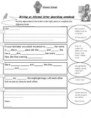English Worksheet: writing a letter describing somebody