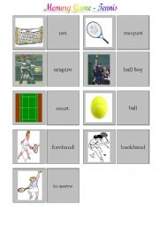 English Worksheet: Tennis - memory game