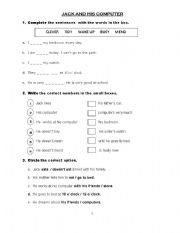 English Worksheet: Jack and his computer