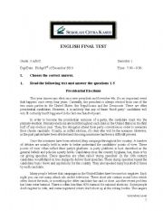 English Worksheet: English Final Test