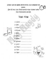 English worksheet: Rhyming Words