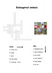 English Worksheet: Endangered animals crossword