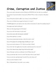 English Worksheet: Conversation crime corruption and justice