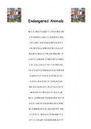 English Worksheet: Endangered animals wordsearch