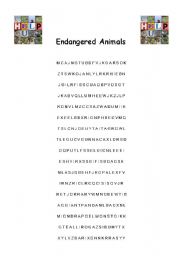 English worksheet: Endangered animals wordsearch