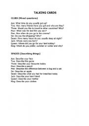 English Worksheet: Talking Cards