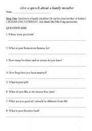 English worksheet: Give a Speech About a Parent