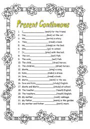 English Worksheet: Present Continuous (simple verbs) PART 1