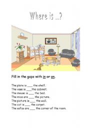 English Worksheet: Preposition in and on