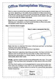 English Worksheet: Ice-breaker (teaching idea+instructions)