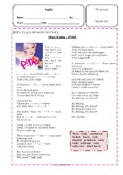 English Worksheet: Pink - Who Knew - fill in the gaps