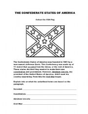 English Worksheet: Confederate States of America Reading Worksheet 