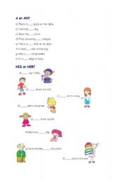 English Worksheet: A or AN? HIS or HER?