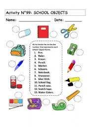 English Worksheet: SCHOOL OBJECTS