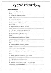 English Worksheet: transformations