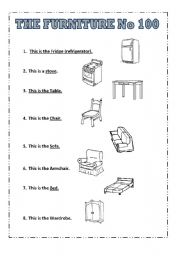 English Worksheet: THE FURNITURE No 100