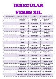 English Worksheet: IRREGULAR VERBS XII (S-U)