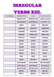 English Worksheet: IRREGULAR VERBS XIII (U-W)