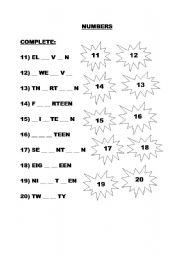 English Worksheet: numbers from 11 to 20
