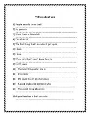 English Worksheet: Tell us about you