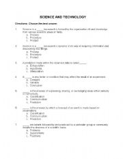 English Worksheet: SCIENCE AND TECHNOLOGY