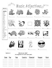 English Worksheet: Music Adjectives