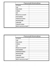 English Worksheet: personal infomation 