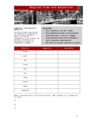 English Time and Adjective Worksheet
