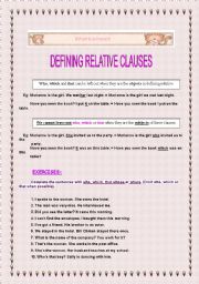 English Worksheet: Defining Relative Clauses