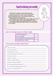 English Worksheet: reading comprehension