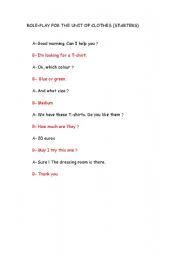 English Worksheet: UNIT: CLOTHES   ROLE-PLAY